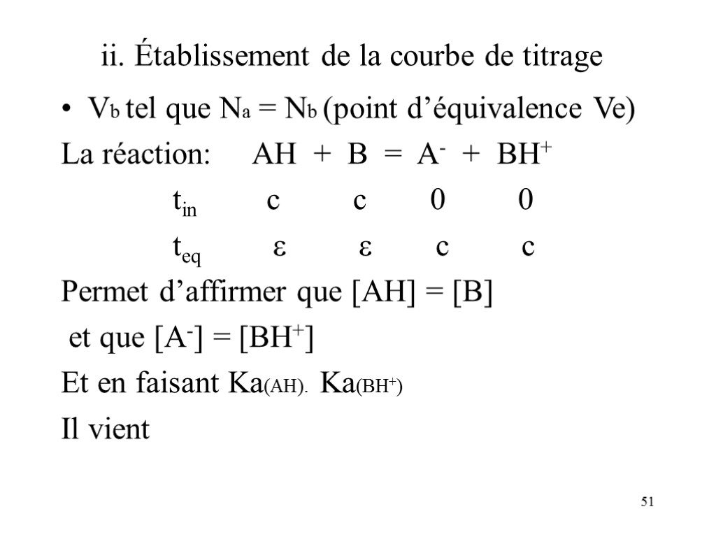 51 ii. Établissement de la courbe de titrage Vb tel que Na = Nb